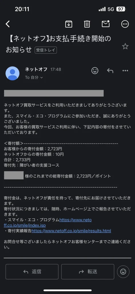 ネットオフも寄付してくれる