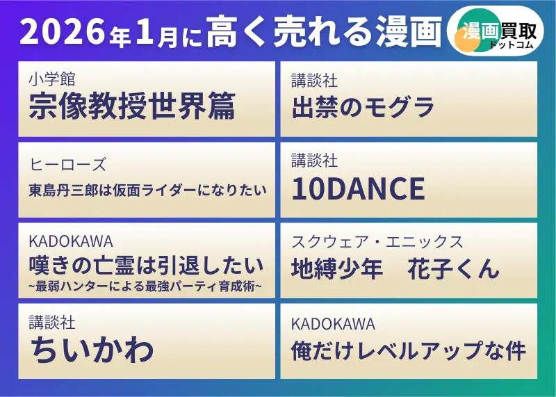 漫画買取ドットコムが調査した2026年1月に高く売れる漫画リスト