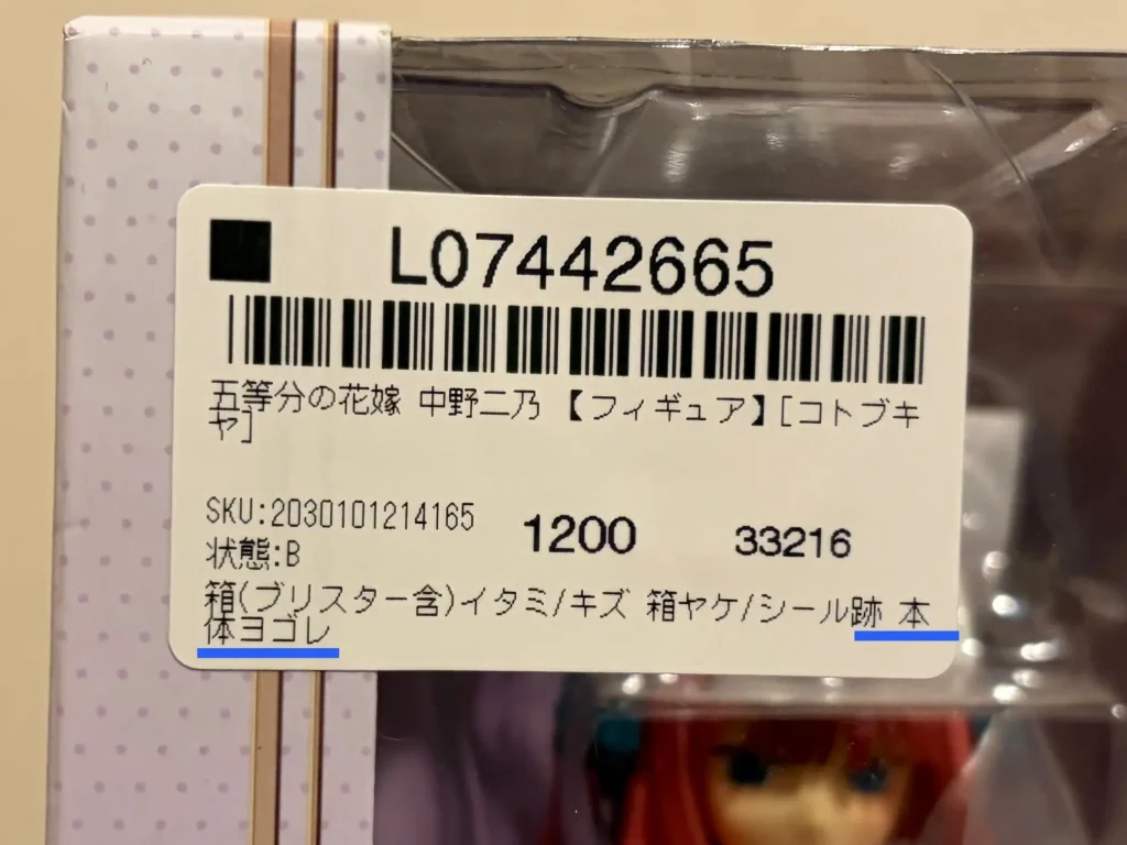 フィギュアの汚れが減額対象になる