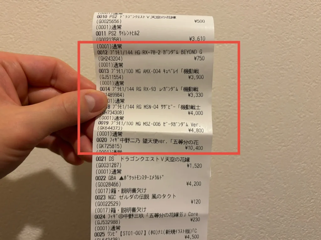 駿河屋のホビー品の明細書